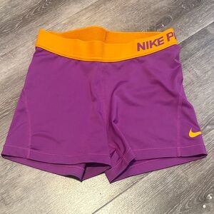 Nike Women's Pro 3" Cool Shorts Cosmic Purple/Vivid Orange/Vivid Orange small